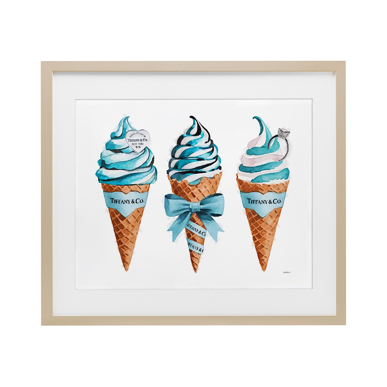 Stupell Industries Blue Glam Ice Cream Cones Framed Print Under Glass, design by Amanda Greenwood